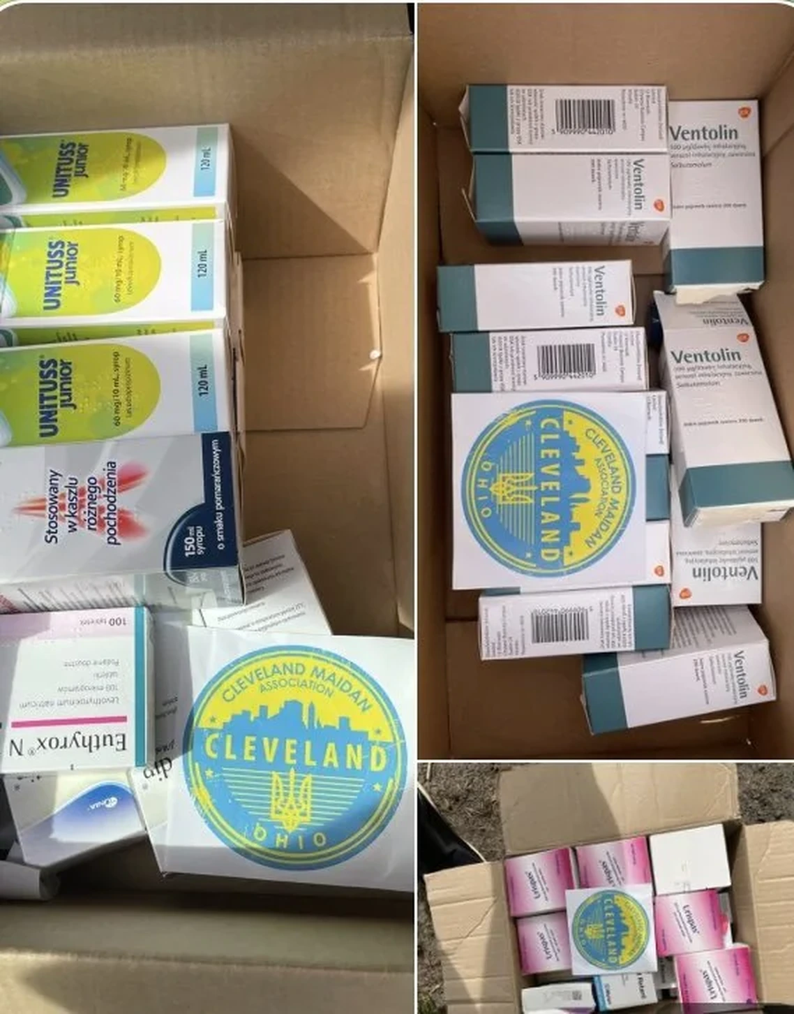 Cases of medical consumables prepared for distribution