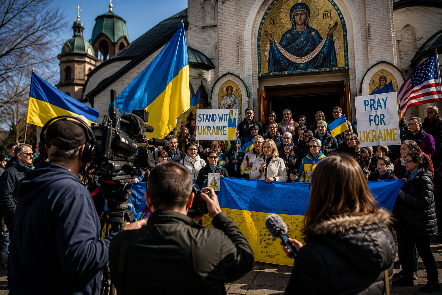 A Cleveland rally in support of Ukraine outside a church