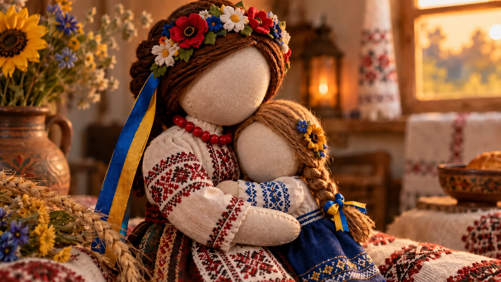 Ukrainian dolls dressed in traditional embroidered clothing